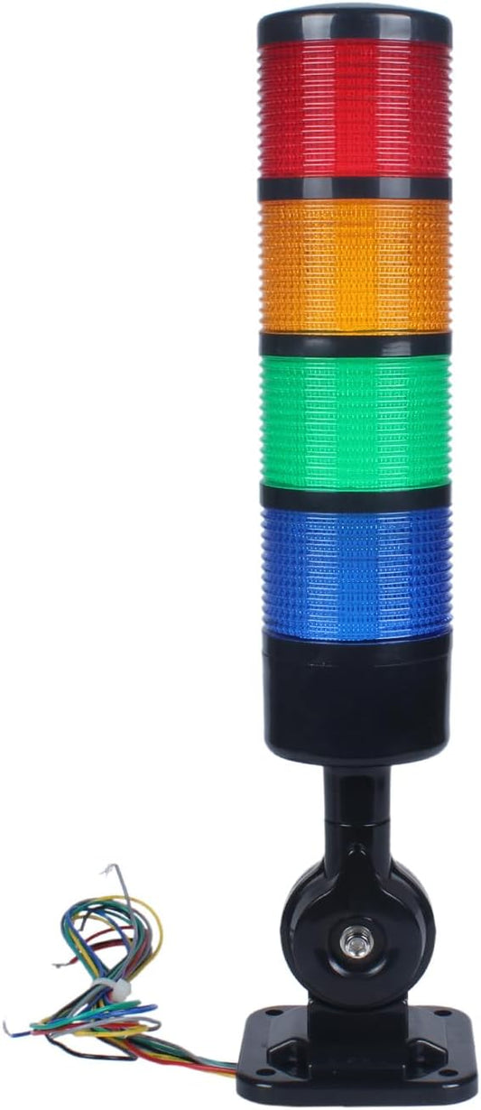 Led Signal Tower Stack Lights, Industrial Signal Warning Lights, Column Tower Lamp with Rotatable Base, Steady/Flashing Switchable, 110V 220V AC(4-Layer, with Buzzer) Black