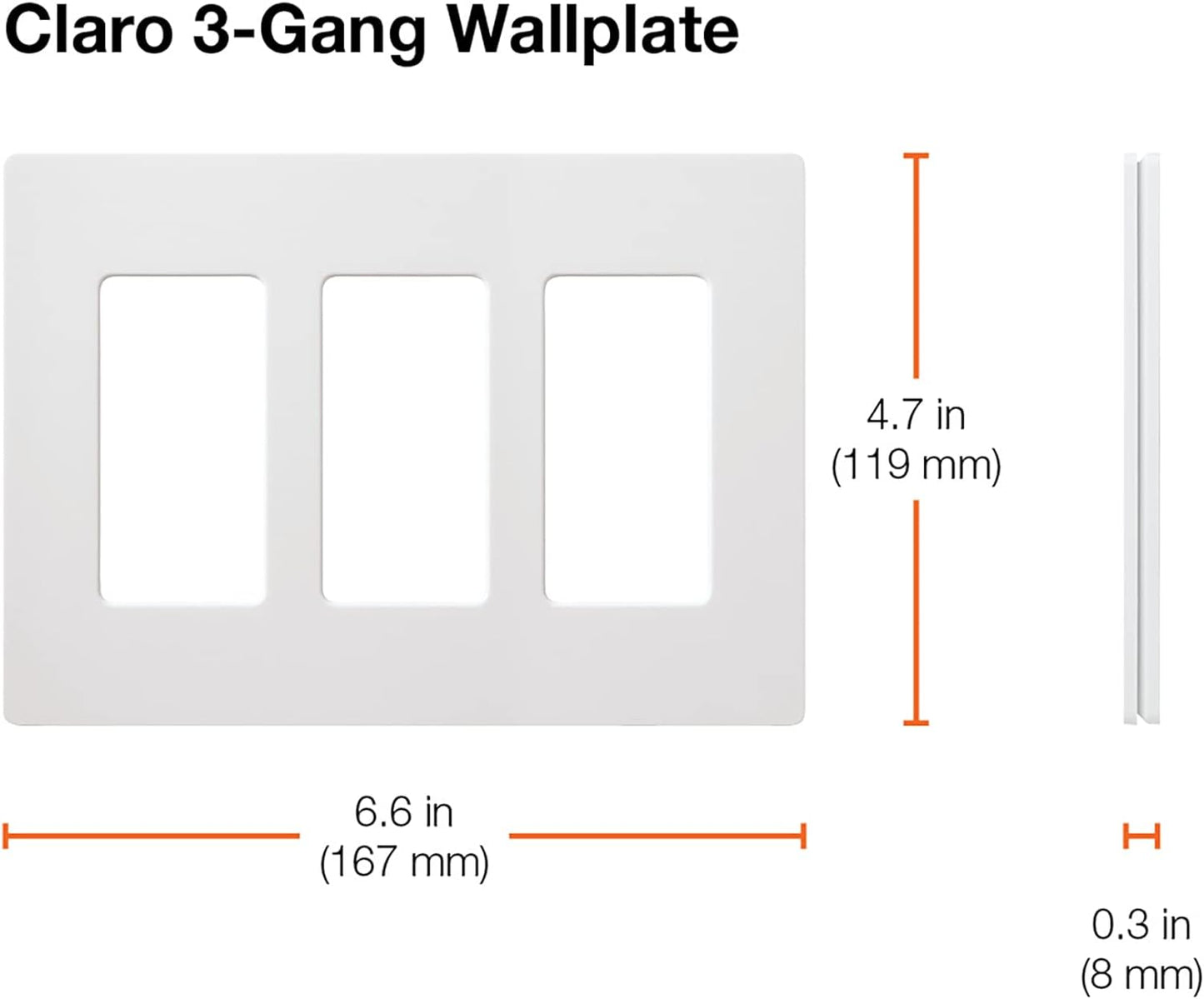 Lutron Claro Light Switch Cover Plate, 3 Gang Wallplate, for Decorator Light Switches, Rocker Light Switch Cover, Outlet Cover, Screwless Switch Plate Cover, Gloss, CW-3-LA, Light Almond