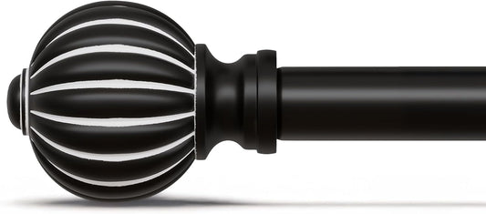Black Curtain Rods for Windows 72 to 144 Inch, 1'' Adjustable Heavy Duty Curtain Rod，Vintage Decorative Drapery Rods with Pumpkin Finials for Bedroom Living Room