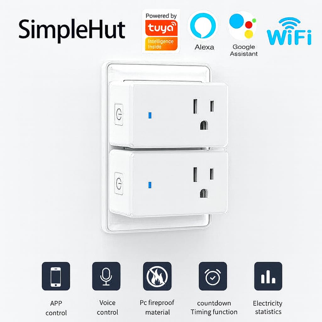 Compact Smart Plug, Works with Alexa & Google Assistant, Smart Life App & Voice Control, Energy Monitoring, Timer Scheduling, No Hub Required, App Remote Control, 2.4 GHz WiFi Outlet, 2-Pack
