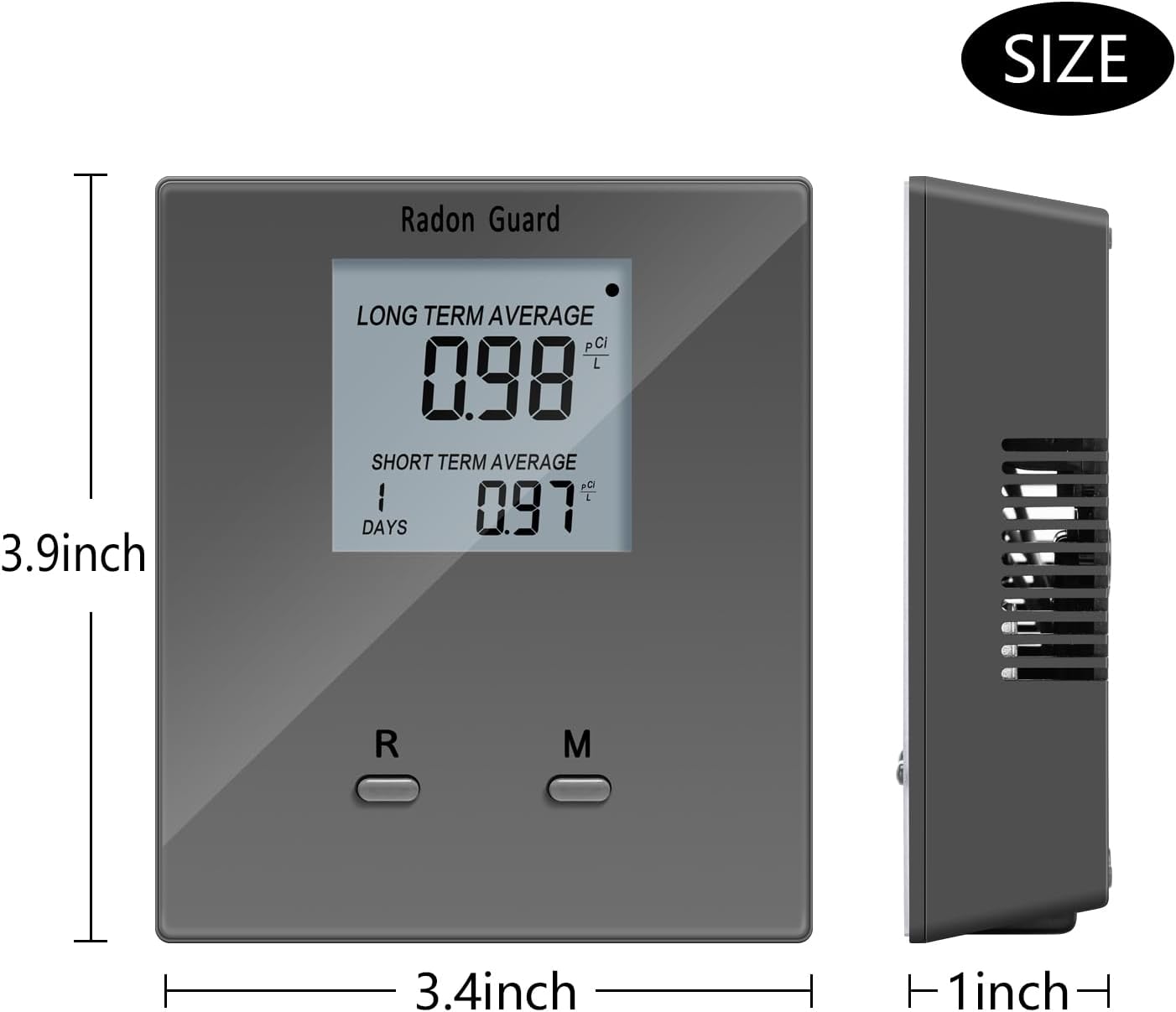 Home Radon Detector, Portable Radon Meter, Long and Short Term Home Radon Monitor, Battery-Powered, Prevent Excessive Radon Levels, Keep Your Health, Gray, Grey, BG-005