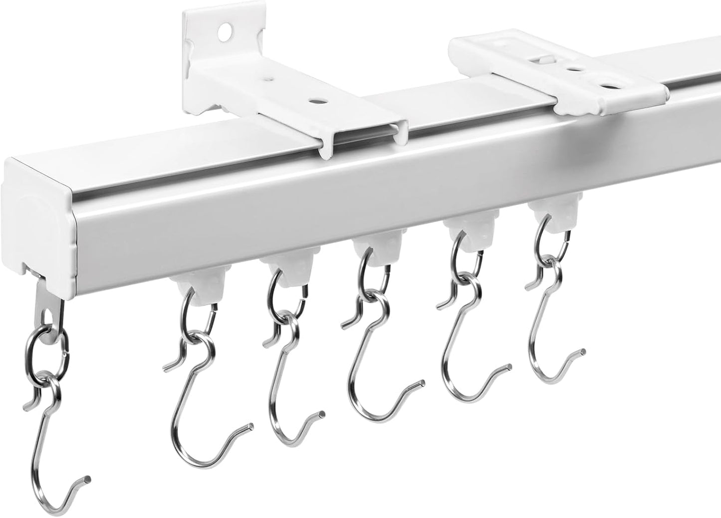 Aluminum 15 ft–18 ft Ceiling Curtain Track Set with 3 Types of Hooks, Adjustable Ceiling/Wall Mount Room Divider Curtain Rail System, White
