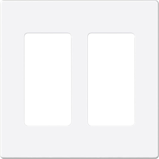 EMITEVER 2-Gang Screwless Decorator Wall Plate Cover for Receptacle Outlet & Light Switch, Standard Size 4.53"H x 4.53"W, Unbreakable Thermoplastic Faceplate, UL Listed, Matte White 1-Pack