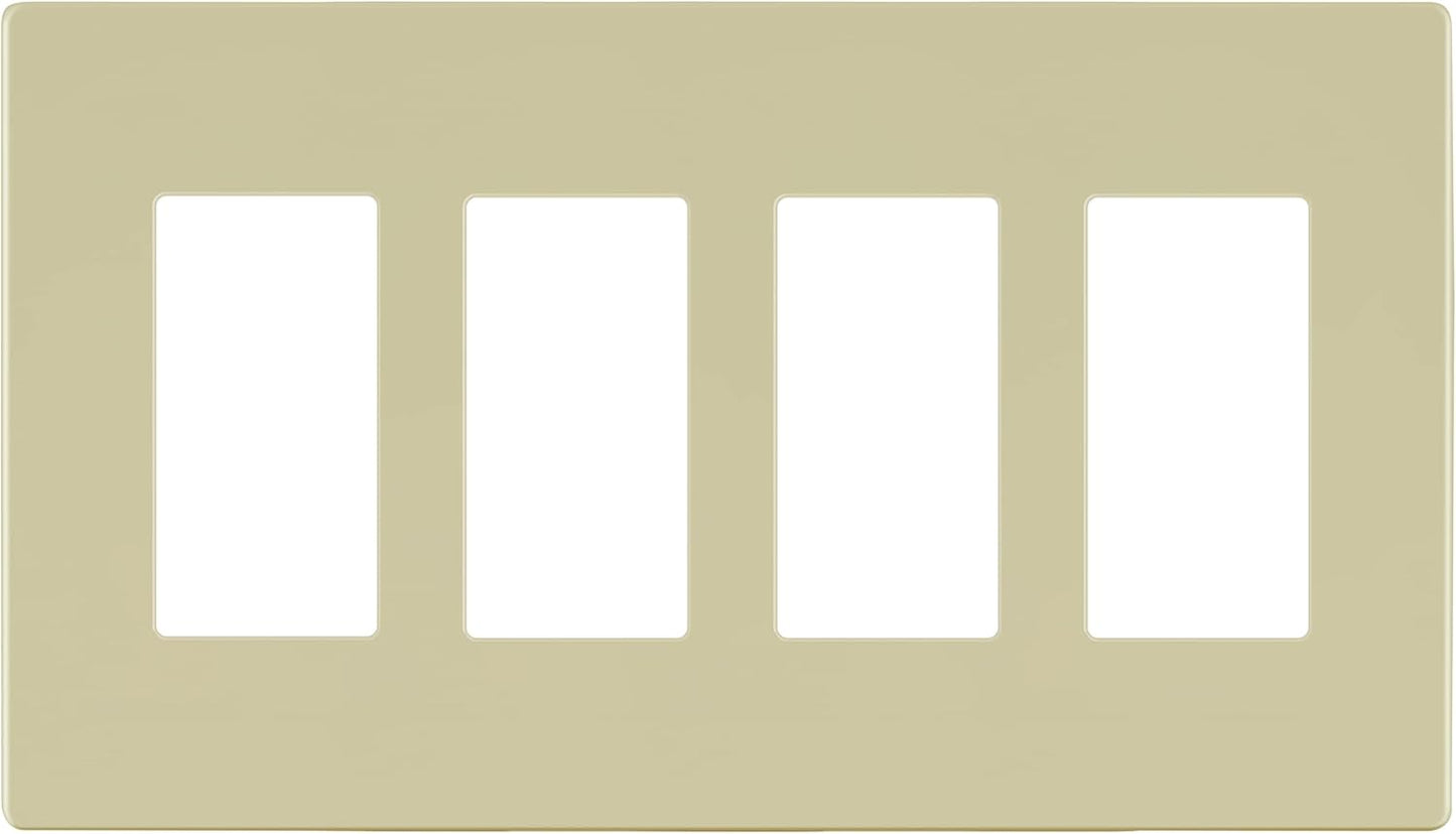 LIDER Matte Finish Decorator Switch Cover, Screwless Wall Plate, Mid-Size 4-Gang 4.88" x 8.58", Unbreakable Polycarbonate Thermoplastic, UL Listed, LSWP-34M-I, Ivory