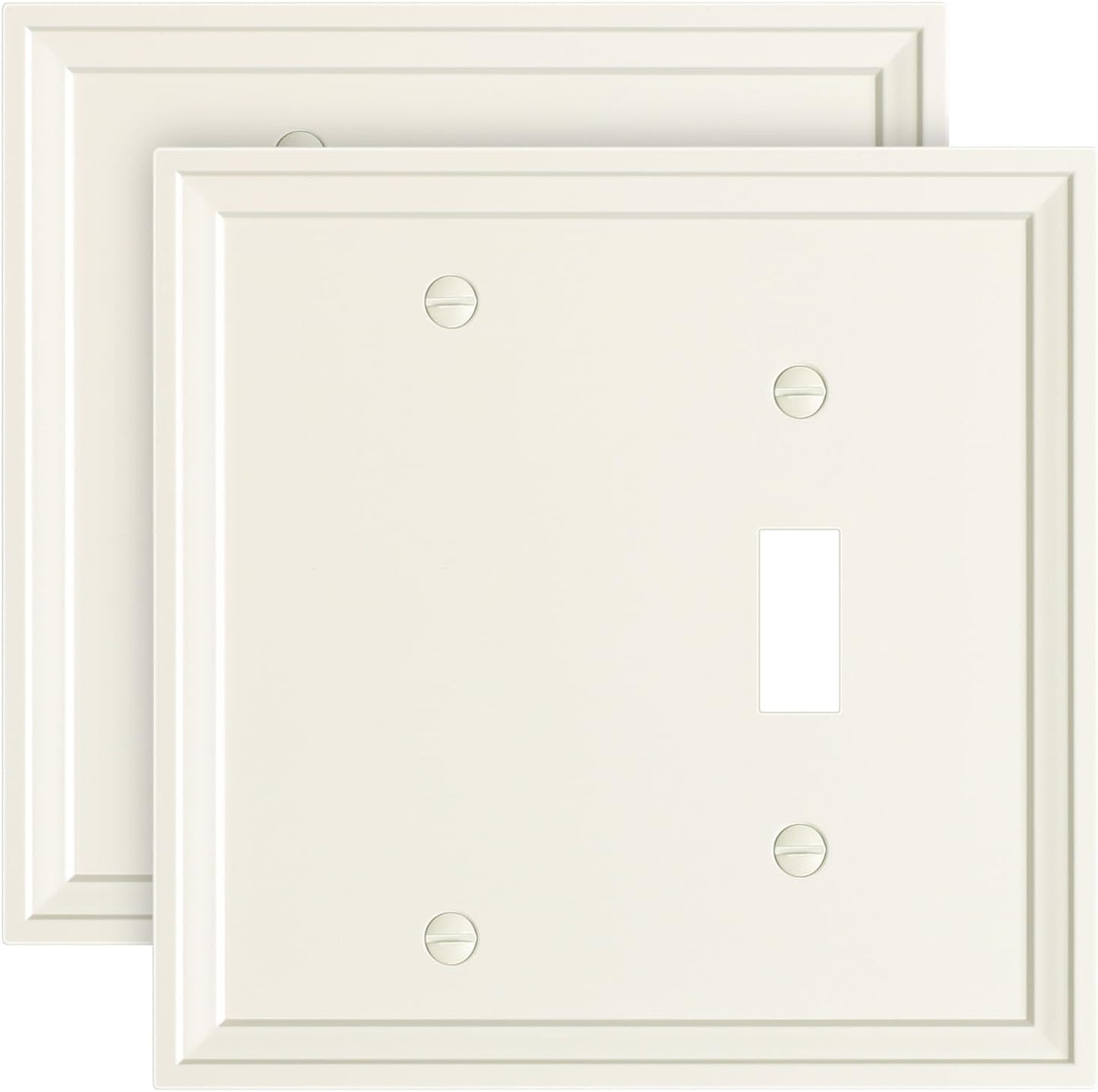 2-Pack Combo Blank/Toggle Light Switch Cover Plate, Light Almond Modern Decorative Electrical Outlet Covers, Bamboo Fiber Wall Switch Plates and Outlet Covers