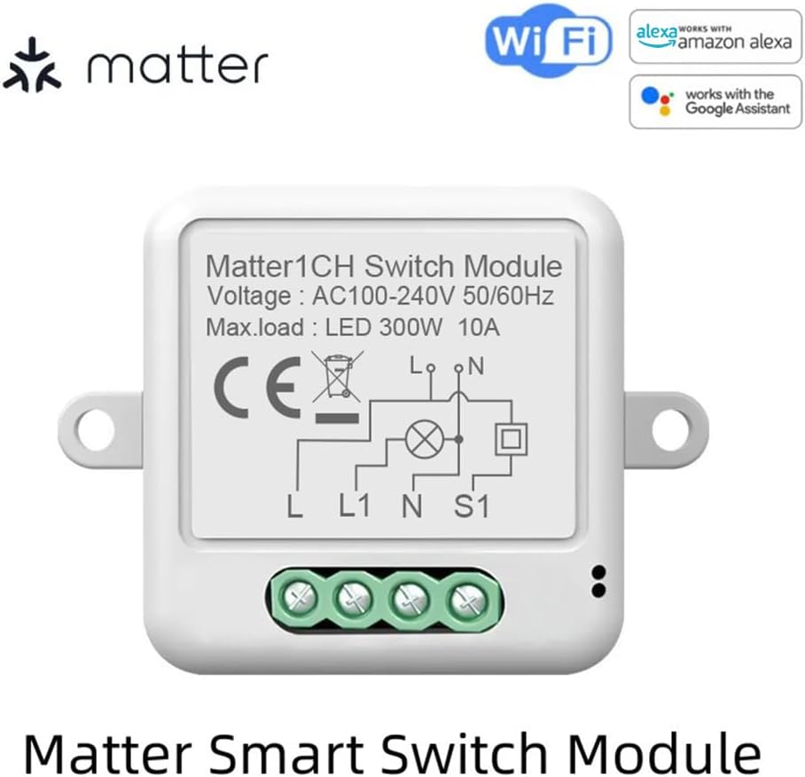 1CH Matter Mini Smart WiFi Switch Module DIY Smart Relay Switch Module 10A Switch for Smart Home Automation Compatible with Home Pod//Assistant/