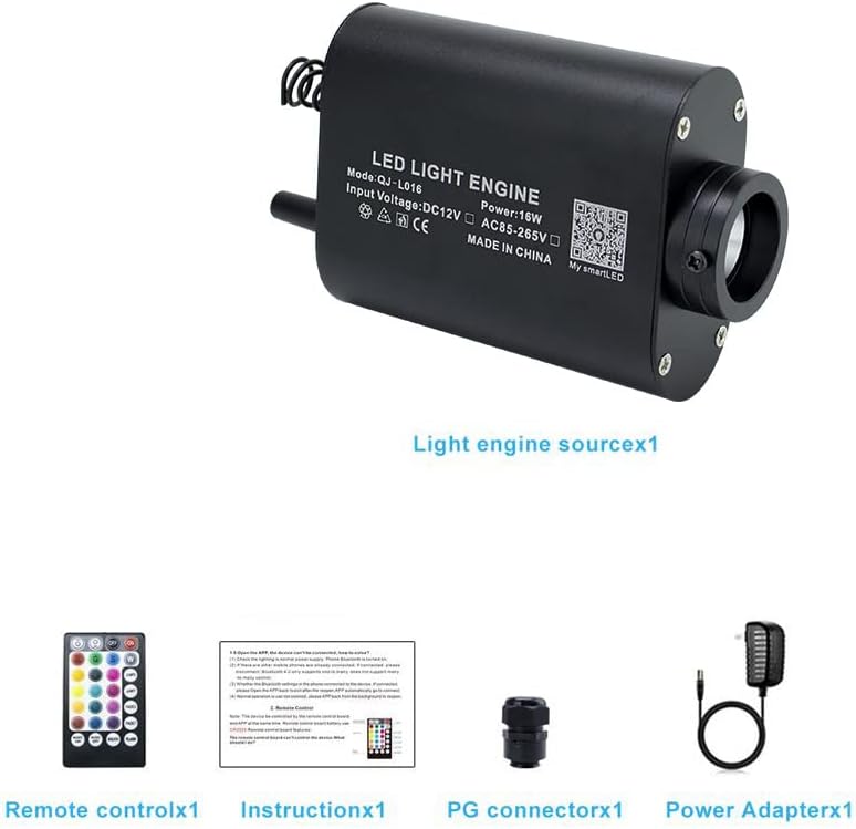 AZIMOM 16W Car Use Sound Activated Fiber Optic Light Box Engine Music Sensor Mode RGBW APP/Remote Control Starlight Engine Driver for Car Indoor Star Lighting Decoration