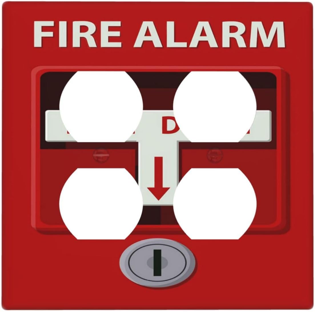 Decorative Outlet Covers Artistic Red Fire Alarm Motifs 2 Gang Wall Plate Cover Double Duplex Receptacle Two Switch Light Switch Cover Plate Jumbo Dual Faceplate for Home Decor