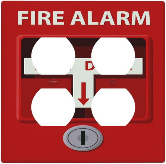 Decorative Outlet Covers Artistic Red Fire Alarm Motifs 2 Gang Wall Plate Cover Double Duplex Receptacle Two Switch Light Switch Cover Plate Jumbo Dual Faceplate for Home Decor