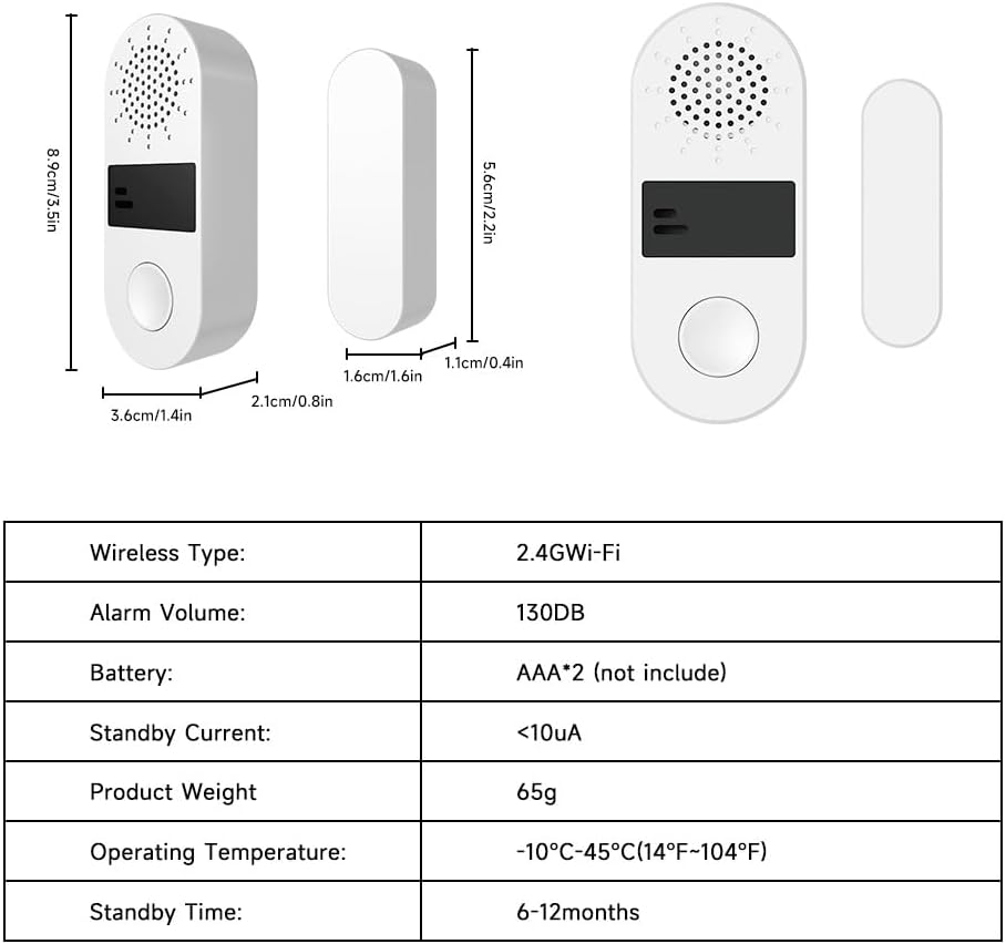 Tuya Door&Window Alarm, 130dB Door and Window Sensor for Home Security/Kid Safety/Pool Safety, 2.4GWifi Door Sensor with Alarm Light Compatible with Smart Life &Tuya Smart (1)