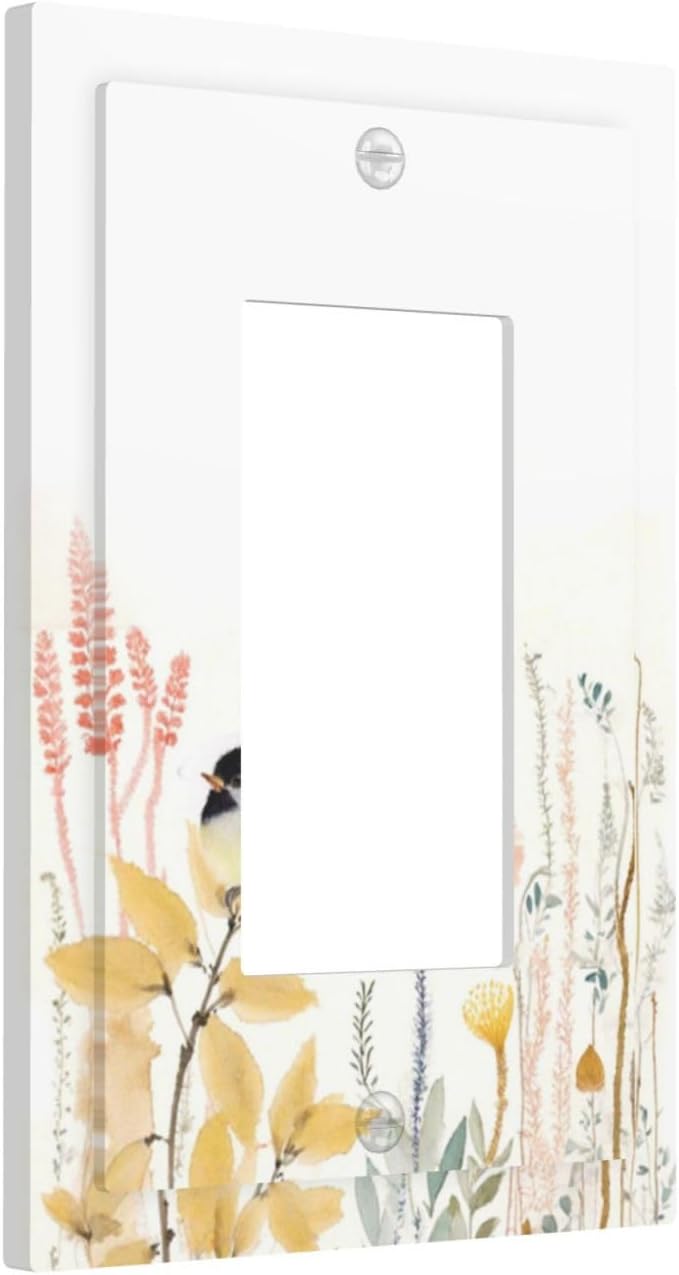 Decorative Outlet Covers Colorful Floral Watercolour Cuddly Bird 1 Gang Single Rocker Light Switch Cover Plate Wall Plates Gfci Faceplate For Bed Room Living Room Decor