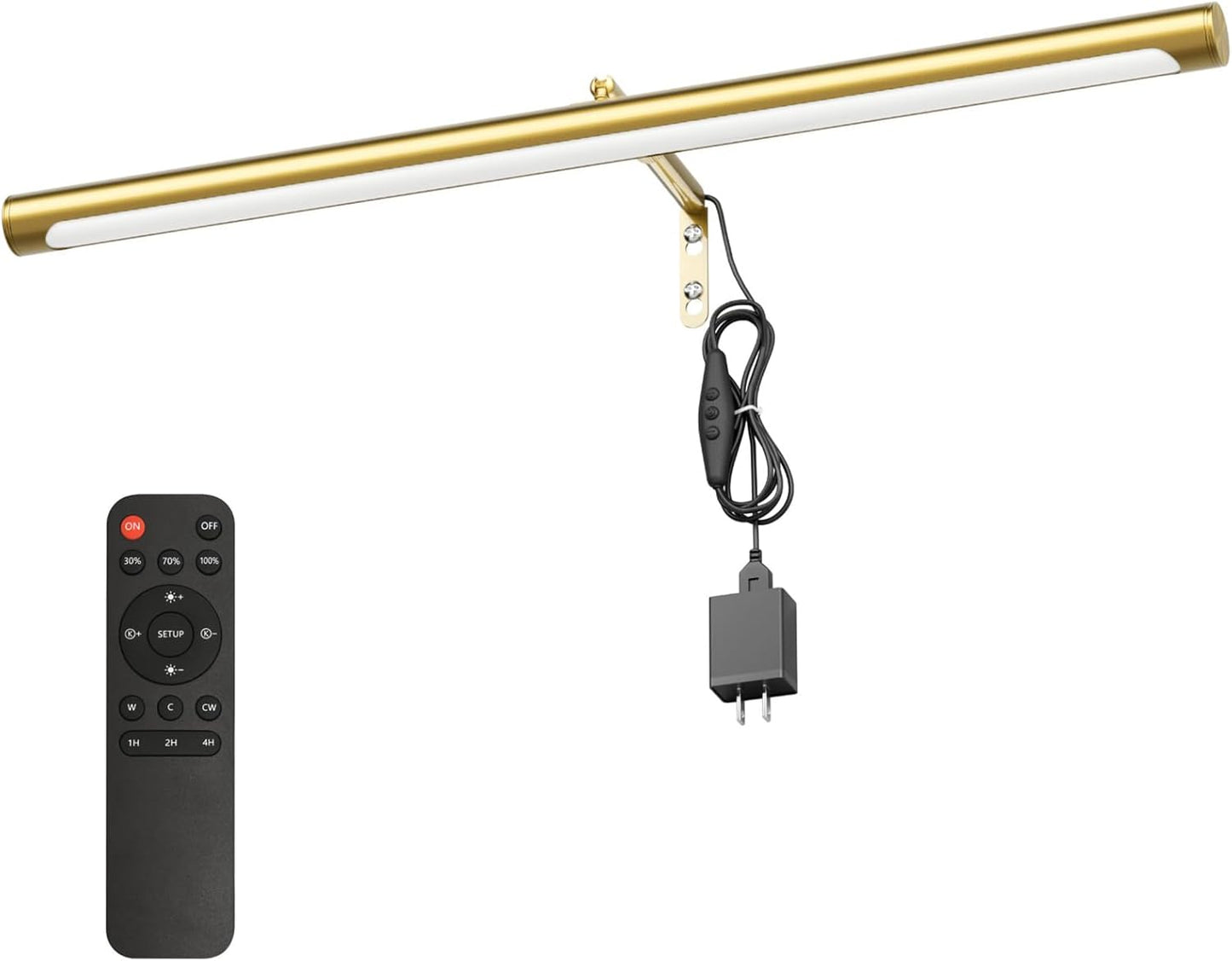 9W Picture Light Plug in, 24" Adjustable LED Art Light with Remote Control, Dimmable Wall Light for Picture Display Dartboard Art Work (Gold)
