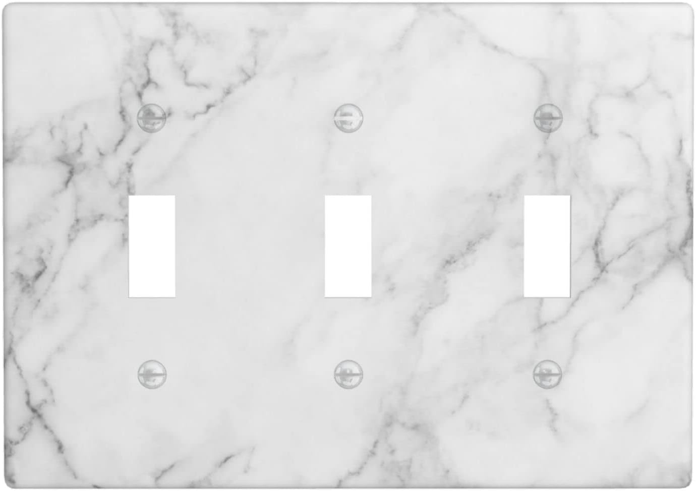 White Marble Pattern Light Switch Cover Plates Decorative Wall Plate Triple Toggle Art Print Faceplate for Kitchen Home Kids Room Decor 6.38" X 4.5"