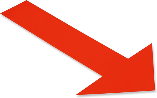 Mighty Line Solid Arrows Directional Sticker Sign Floor Marking Tape for Safety, Caution, Warning, Heavy-Duty, Peel and Stick Adhesive, Industrial Quality, Red, 10"x6", 50 Pack