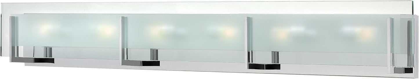 Hinkley Latitude Extra Large Six Light Bath Vanity - Modern, Inside Etched Clear Glass Panel, Bulbs Included - Chrome Finish