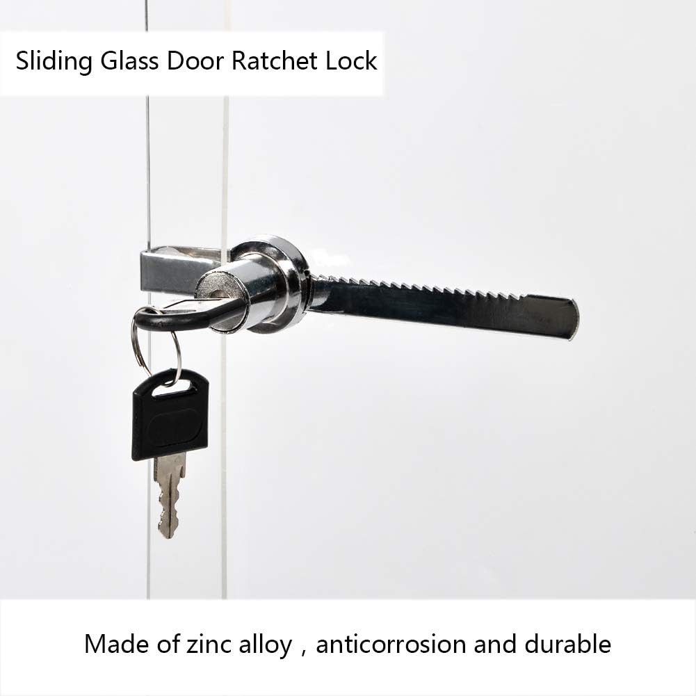 Sliding Glass Door Lock Display Case Lock Ratchet Lock with Chrome Finish, Security, Keyed Alike Showcase Display (2 PC)