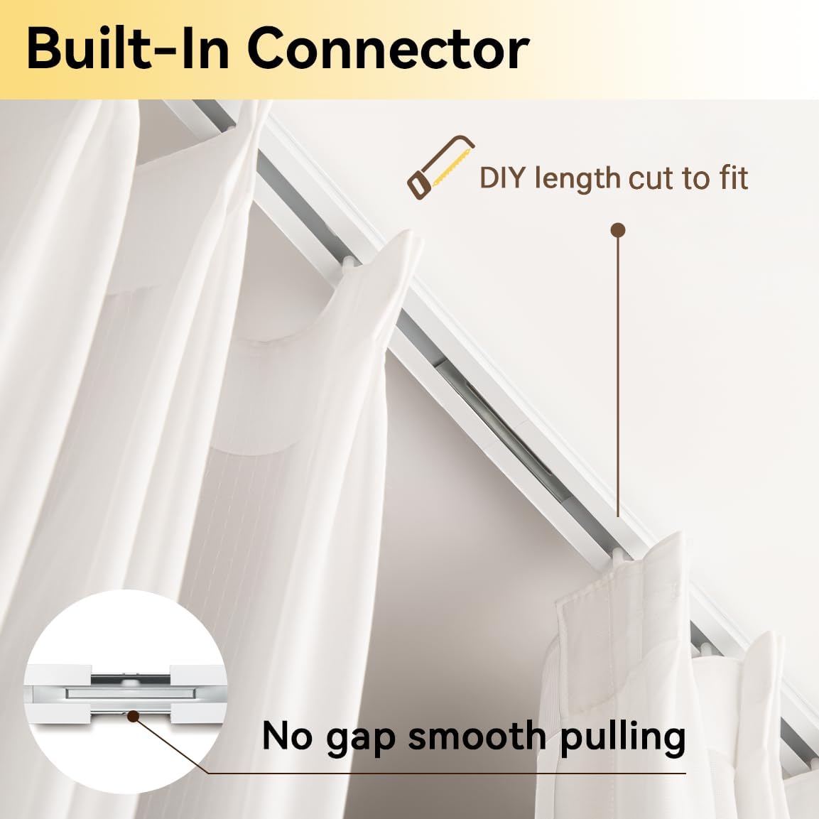 Curtain Track, Ceiling Curtain Track for Room Divider, Ceiling Mount Rail Set with Roller Hooks, White, 3ft - 6ft