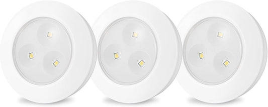 LUXSWAY LED Puck Light, Ultra-Thin Touch Light, Battery Operated, Tap Lights, 60 Lumens, Stick on Lights, Under Cabinet Lighting, Ideal for Kitchen Cabinets, Closets, Garage and More, 3-Pack, White