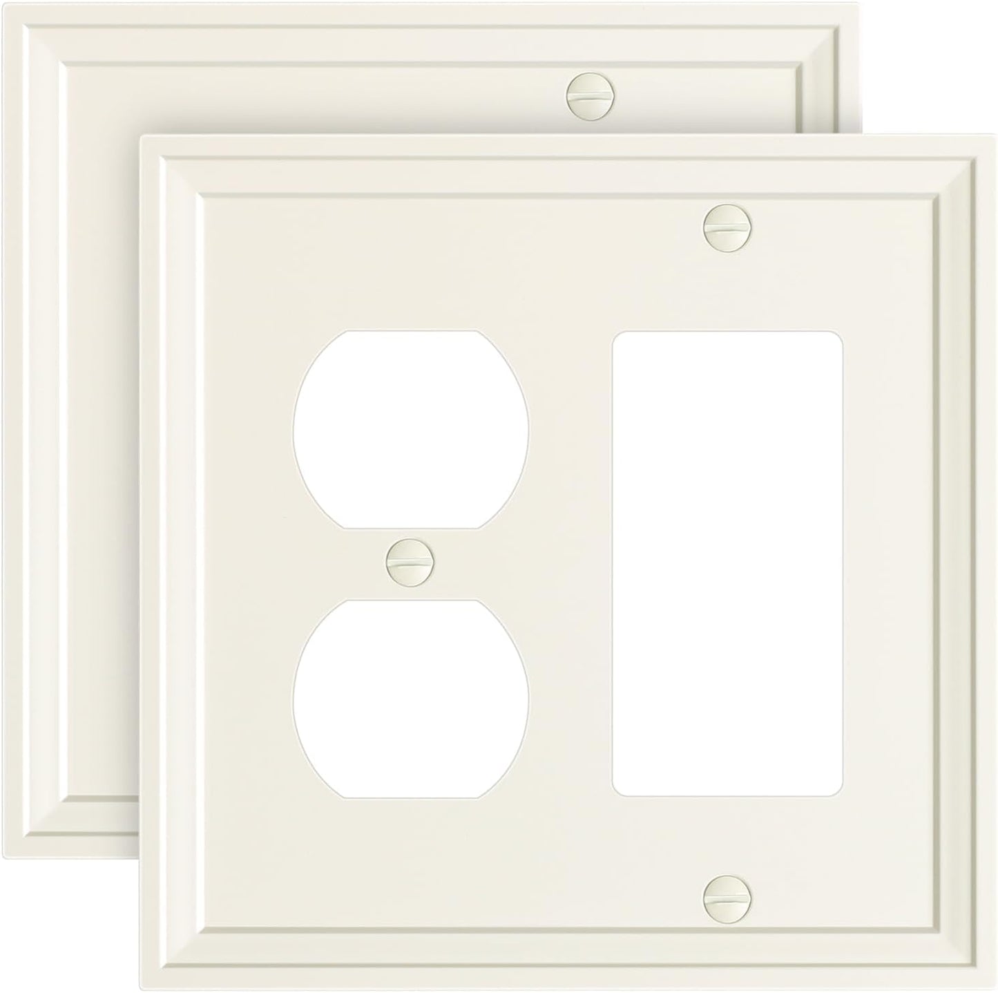 2-Pack Combo Duplex/Decorator Light Switch Cover Plate, Light Almond Modern Decorative Electrical Outlet Covers, Bamboo Fiber Wall Switch Plates and Outlet Covers