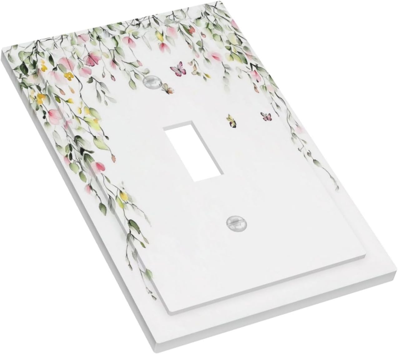 Watercolor Flowers Vine Colorful Butterfly Floral Decorative Light Switch Cover 1 Gang Single Toggle Device Electrical Faceplate Switchplates Decorator Outlet Wall Plate For Bed Room Living Room Decor