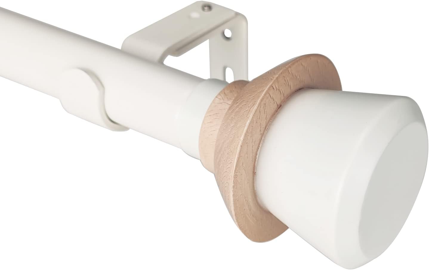 Nordic Style White Single Curtain Rod Set with Decorative Finials, 36-72 inch, Standard Single Drapery Rod for 1 Pack, 1 Inch diameter, Adjustable Length (36-72'', White)