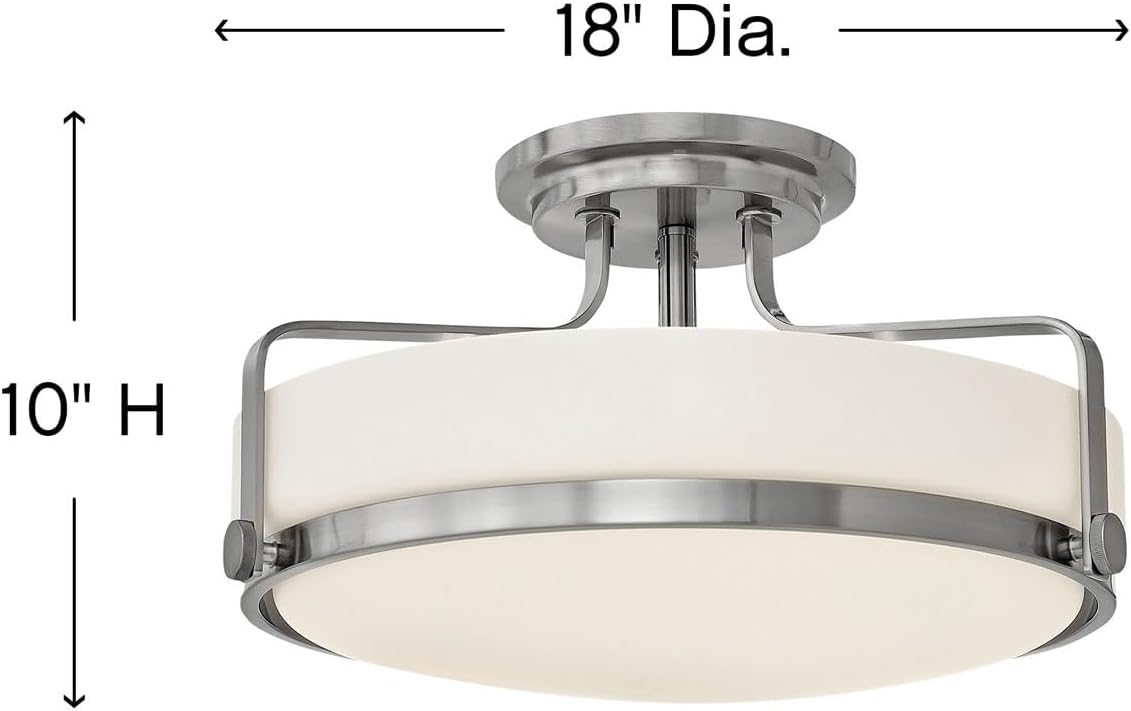 Hinkley Harper 3643BN Large Semi-Flush Ceiling Light - Sleek, Retro Style - Brushed Nickel + Etched Opal Glass
