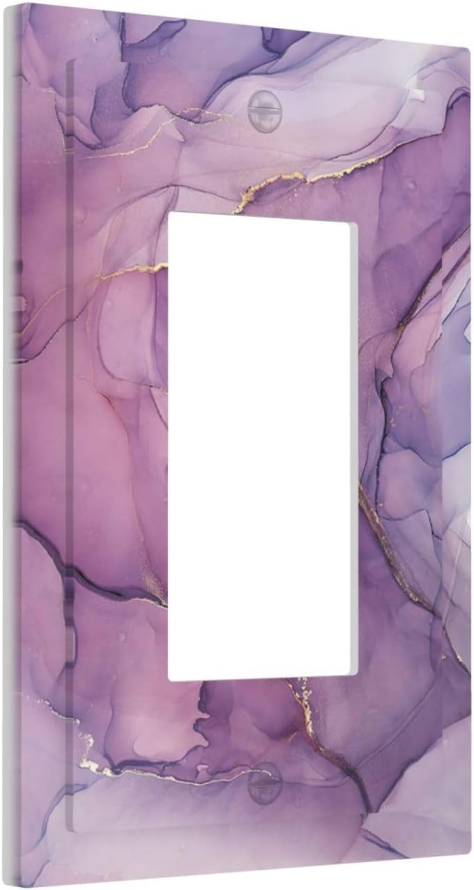 Decorative Outlet Covers Purple Marbling Golden Line 1 Gang Single Rocker Light Switch Cover Plate Wall Plates GFCI Faceplate for living Room Bathroom Decor