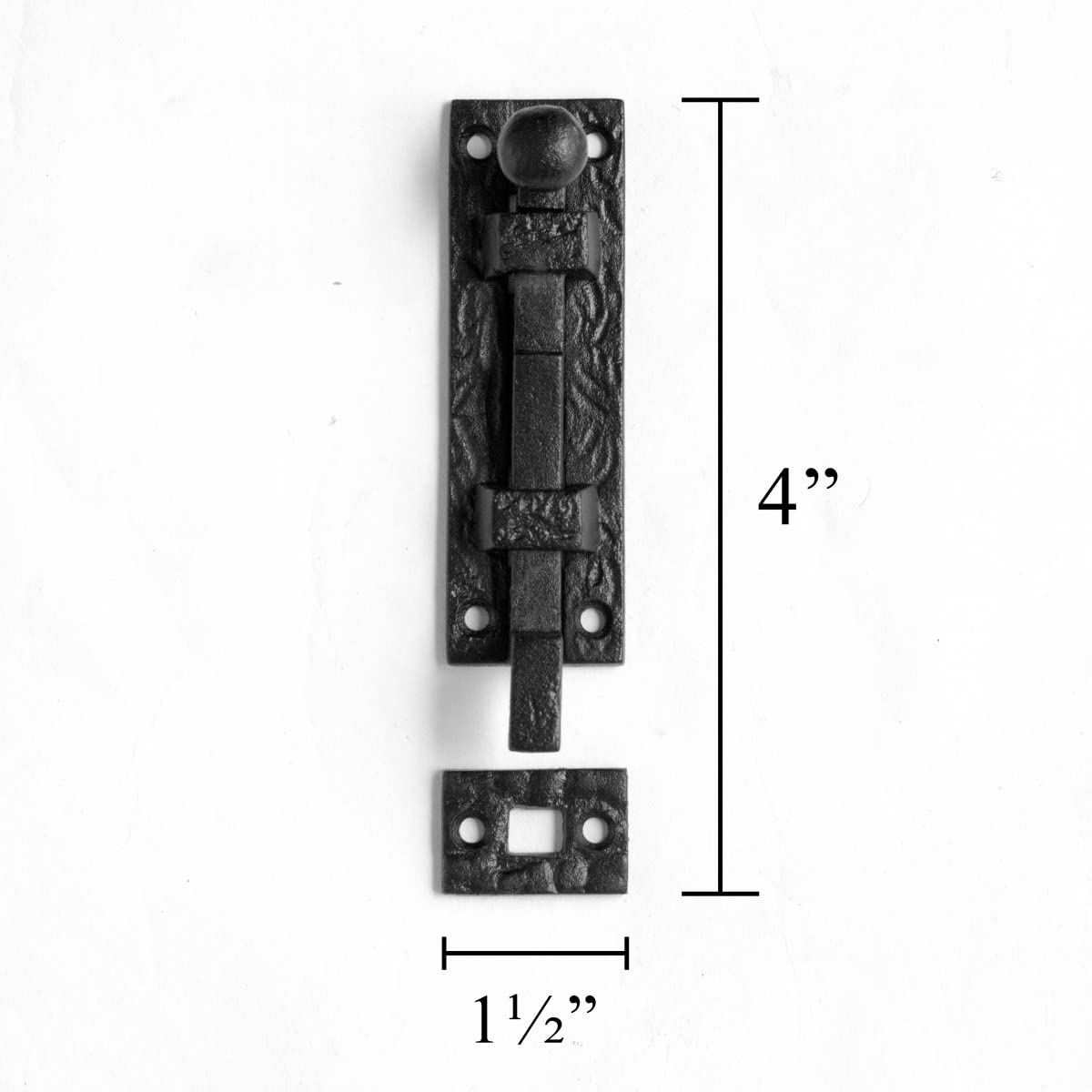 Renovators Supply Manufacturing Door Lock Latch 4 in. Black Wrought Iron Ball Tip Styled Necked Offset Slide Bolt Latch with Mounting Hardware