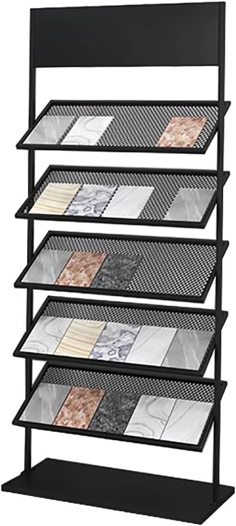 5-tier Floor Tile Display Stand, Retail Display Rack for Tile, Building Material Swatch Sample Storage Holder for Exhibition Hall Trade Show Vendor Events(Black, Height-59in)