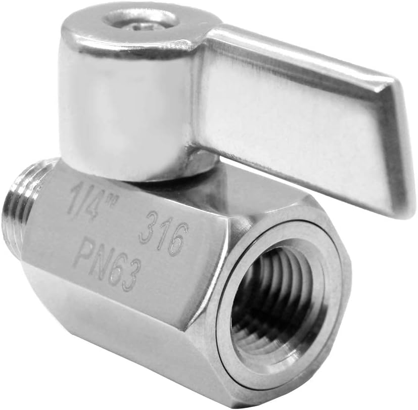 Beduan Mini Ball Valve Stainless Steel(316) 1/8" NPT Male x NPT Female Mini Ball Shutoff Valve