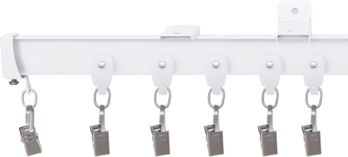 Flexible Ceiling Curtain Tracks, Ceilings Track for Curtains, Aluminum Curtains Track Ceilings Mount,Wall Mount Curtain Rail, Ceiling Curtain Rod, Sliding Curtain Tracks with Clips (White 21FT)