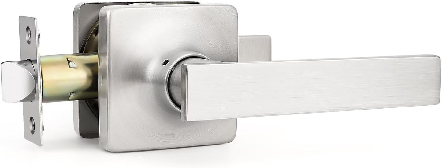 GOBEKOR 10 Pack Nickel Interior Door Handles with Lock, Keyless Lever Closet Levers