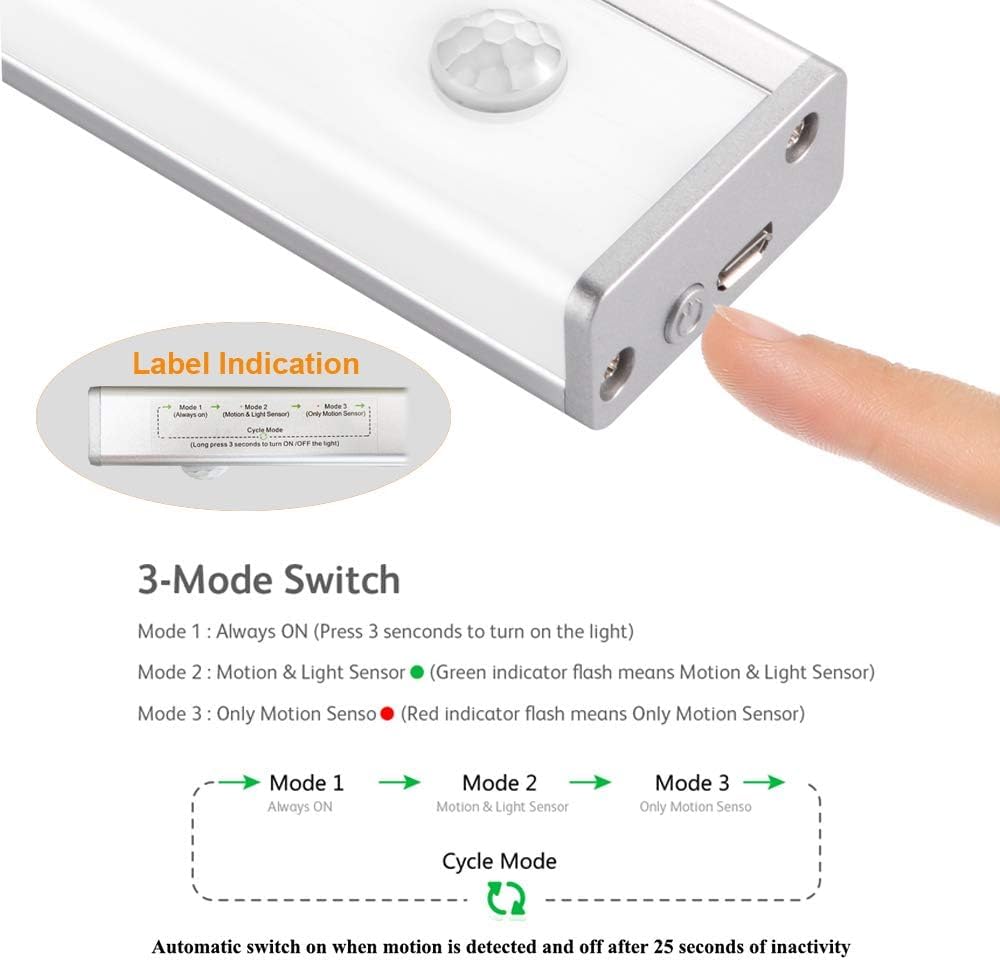 Battery Powered Operated Closet Lights Motion Sensored Activated Rechargeable Under Counter Cabinet Lighting Wireless Indoor Magnetic Lights for Closets Kitchen Wardrobe Stairs Pantry Cold White 40cm