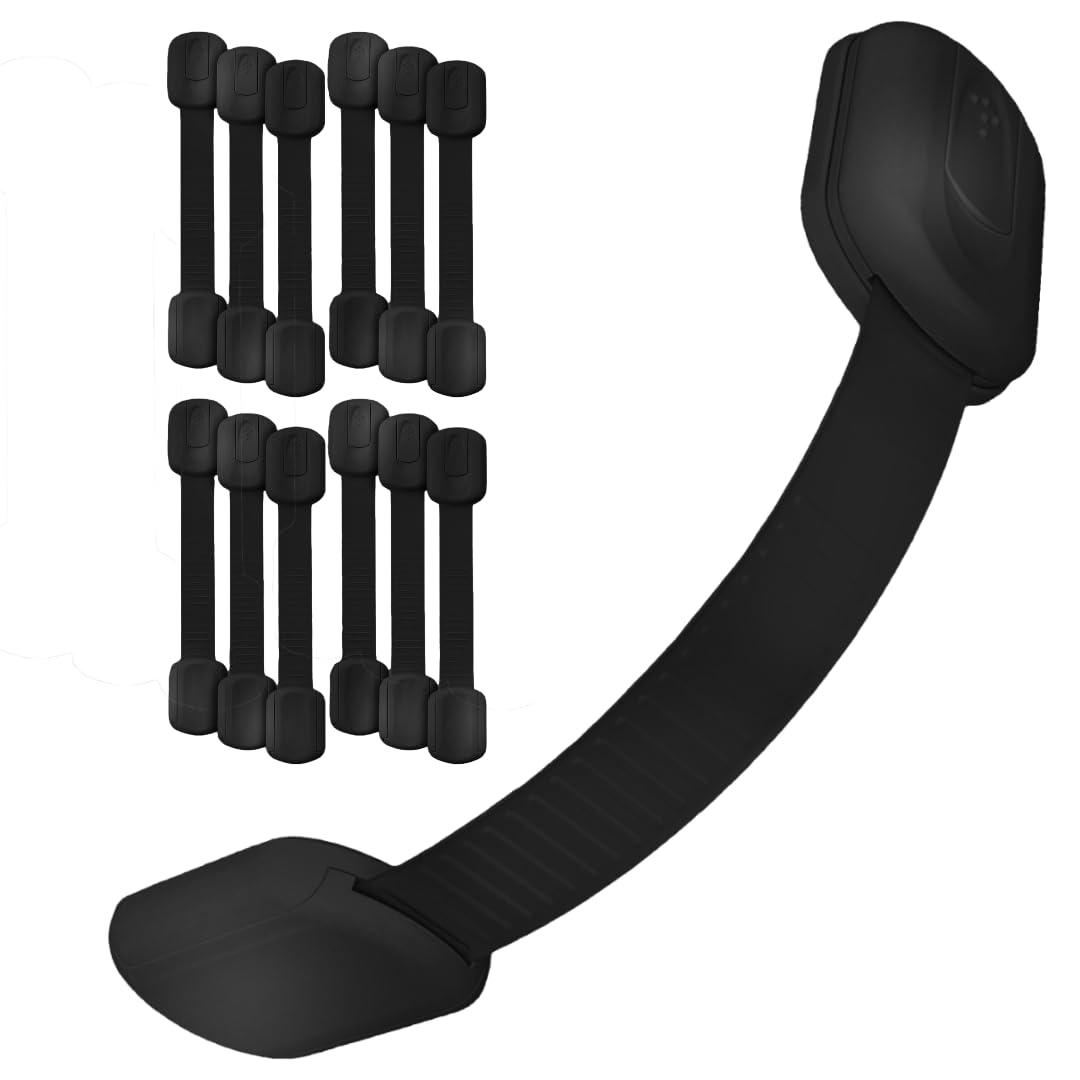 3M Adhesive Child Safety Strap Locks by Baby Proof Me, Baby Latches for Cabinets, Dishwashers, Fridges, Ovens and Trash Cans, Stain Free Toilet Lock (12 Safety Latches)