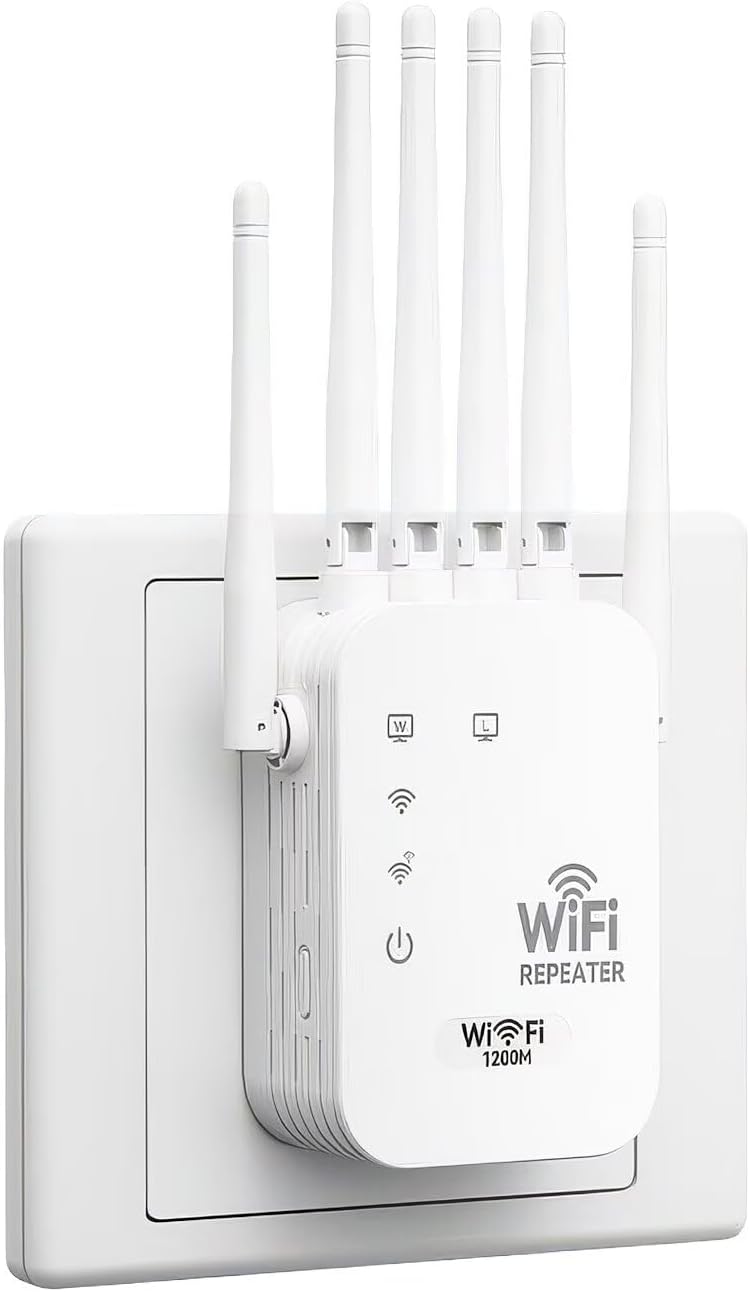 WiFi Range Extender Up to 12000 Sq.Ft Coverage, Dual Band 1200Mbps with 6 High-Gain Antennas, 3-in-1 Mode with Ethernet Port, Easy Setup