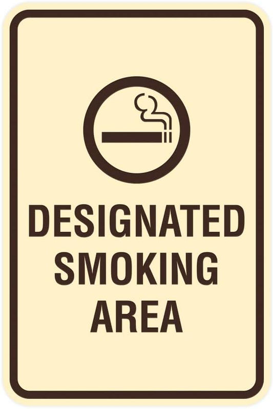 Signs ByLITA Portrait Round Designated Smoking Area Sign with Adhesive Tape, Mounts On Any Surface, Weather Resistant, Indoor/Outdoor Use (Ivory/Dark Brown) - Medium