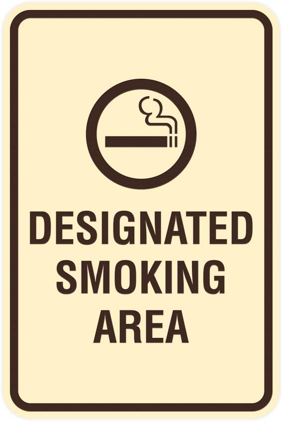 Signs ByLITA Portrait Round Designated Smoking Area Sign with Adhesive Tape, Mounts On Any Surface, Weather Resistant, Indoor/Outdoor Use (Ivory/Dark Brown) - Large