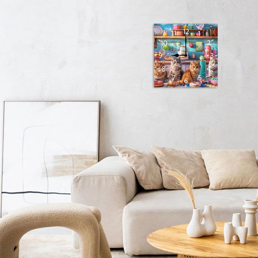 10 in Kitchen Kittens and Donuts -268 Wood Wall Clock – Digital Time Display, Smart Home Compatible for Bedside or Workspace