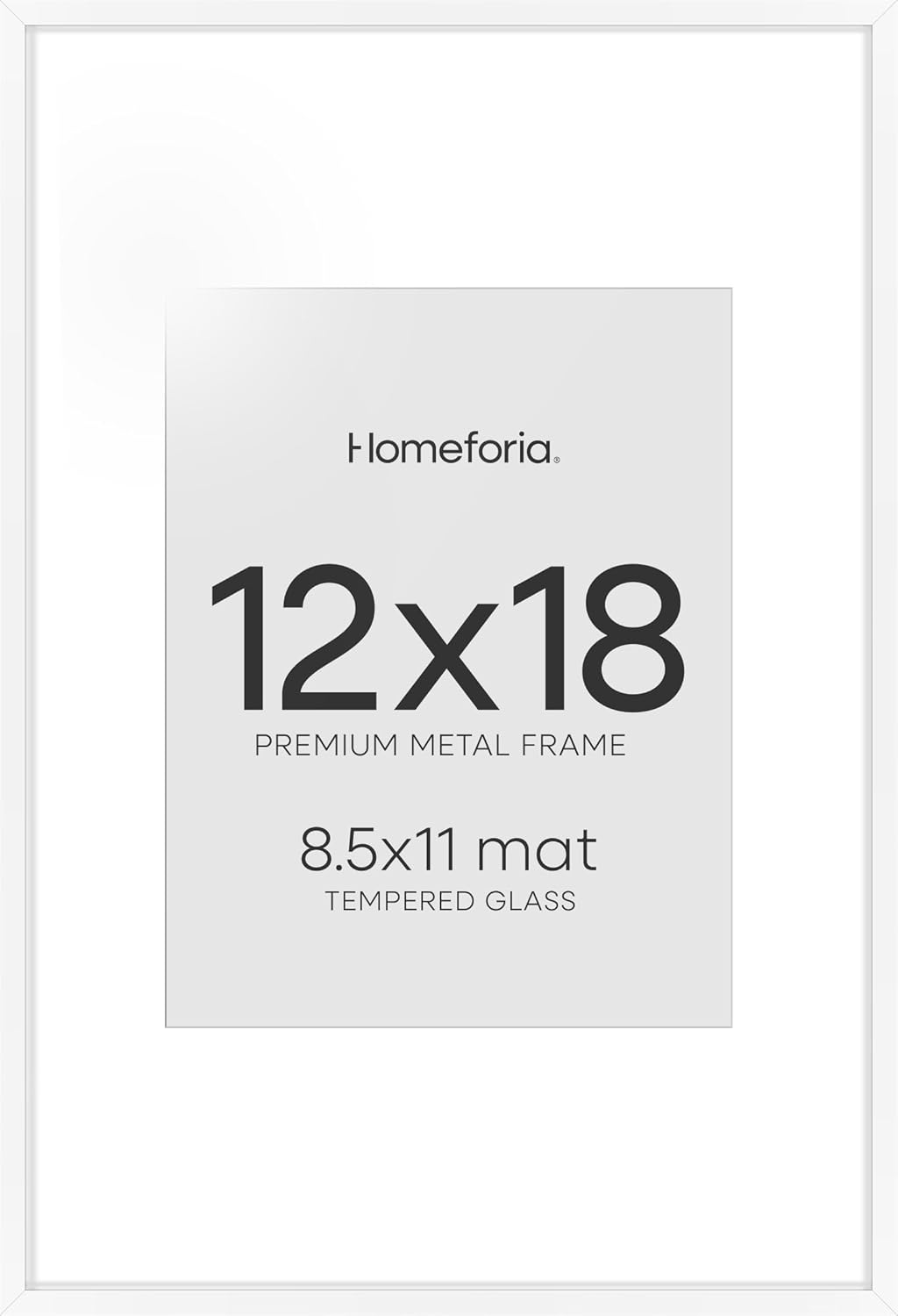 Homeforia 12x18 Picture Frame White, High End Metal 12x18 Poster Frames with Mat 8.5x11 Photo, 12 x 18 White Frames Matted to 8.5 by 11 inch Print, 18x12 Thin Frame, Tempered Glass, Wall Kit, Set of 1
