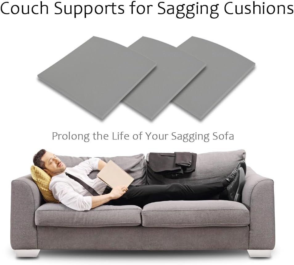 Couch Cushion Supports for Sagging Seat 22'' x 22'' High Density 40D Curved Foam Sofa Cushion Support Under The Saggy Pads Firmer Foam Lifters for Saggy Couch Set of 3 (Grey, 22 Inch * 22 Inch)