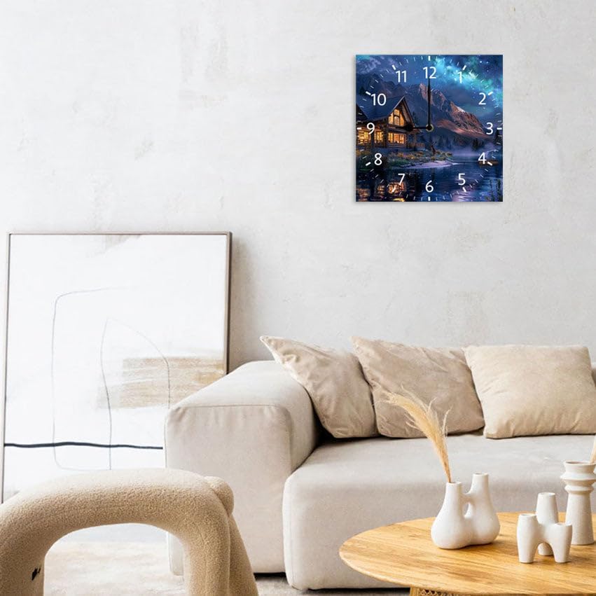 10 in Moon Cabin Retreat -269 Wood Wall Clock – Digital Time Display, Smart Home Compatible for Bedside or Workspace