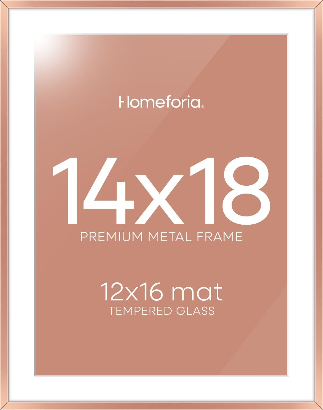 Homeforia 14x18 Picture Frame Rose Gold, High End Metal 14x18 Poster Frames with Mat 12x16 Photo, 14 x 18 Rose Gold Frame Matted to 12 by 16 Print, 18x14 Thin Frame, Tempered Glass, Wall Kit, Set of 1
