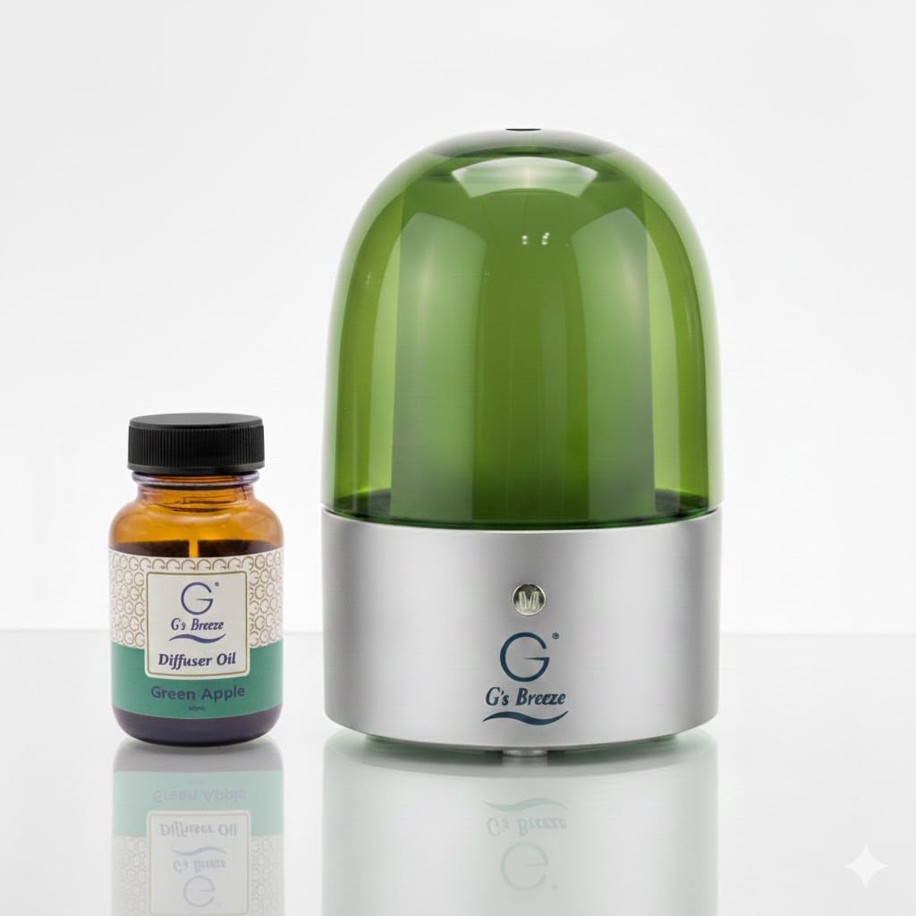 G’s Breeze Smart Diffuser with Refill – Bluetooth & Wi-Fi App Control, Gradient LED Lighting, Adjustable Scent Intensity, Low Noise, 24 Hour, Aromatherapy Diffuser for Home & Office - Green Apple