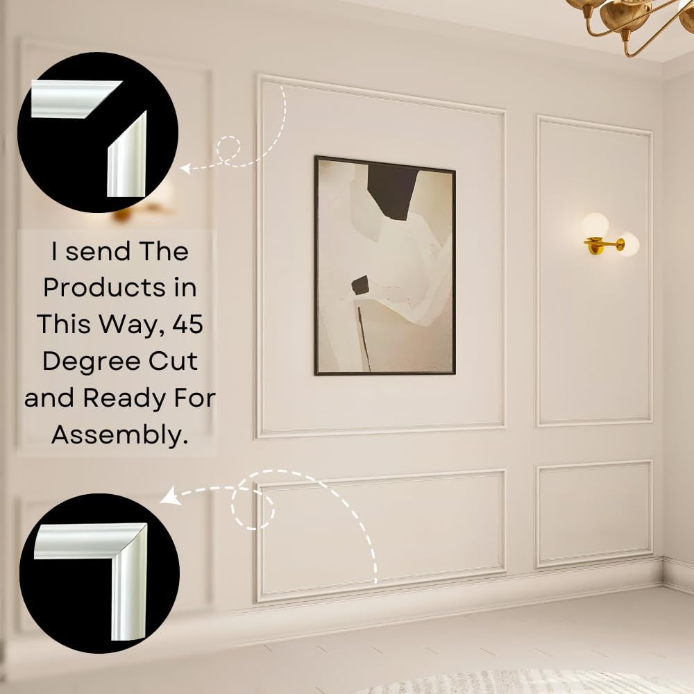Peel and Stick Wall Molding Package Ready to Assemble, Pre-Cut Factory Primed, Wall Panel Kit, Wall Molding Package - Wall Trim Kit (Model-3)
