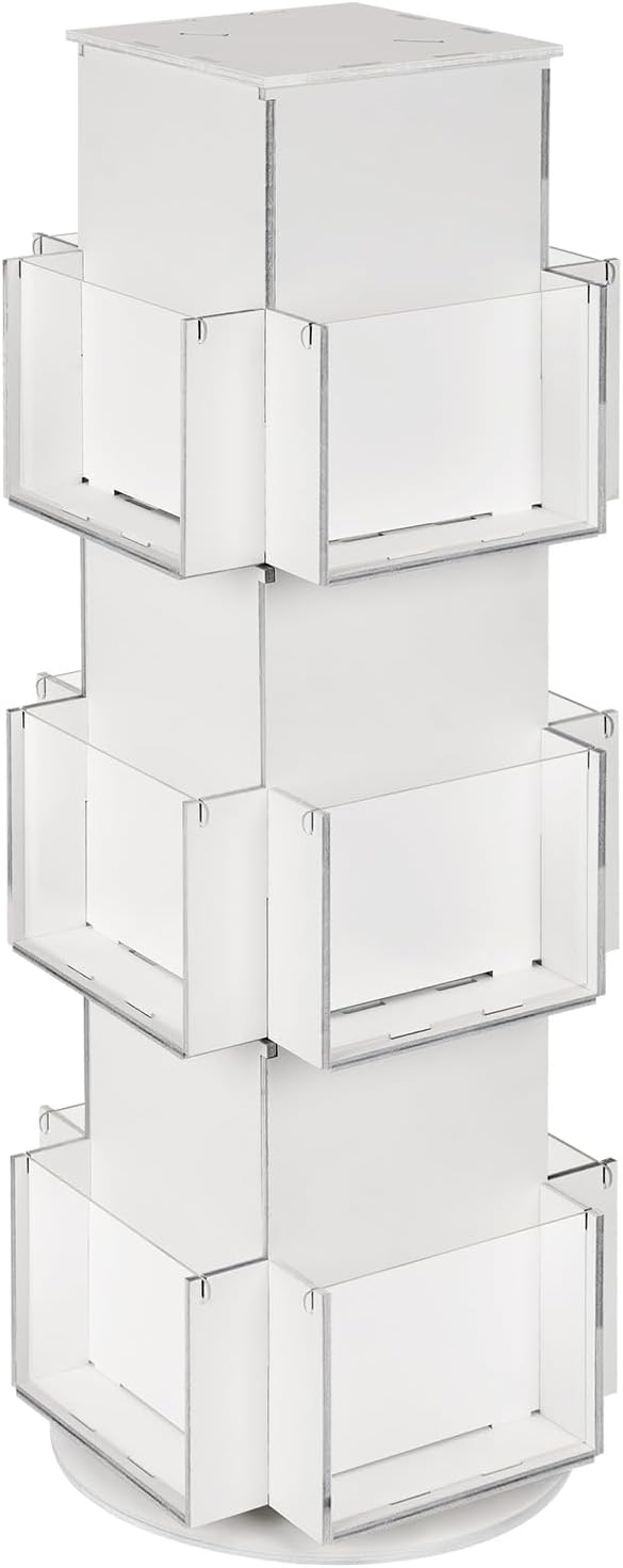 Natheeph Rotating Display Stand Greeting Card Display Wooden Display Rack with Two Card Sticker for Greeting Card Vendor Coffee Bag 3 Tier Tabletop Display Stand (White)