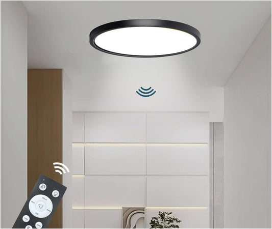 9 Inch Motion Sensor Light Indoor, Flush Mount Light Fixture, Motion Sensor Ceiling Light Wired for Hallway Porch Laundry Garage Basement, Motion Light 3000k/4000k/6000k Black