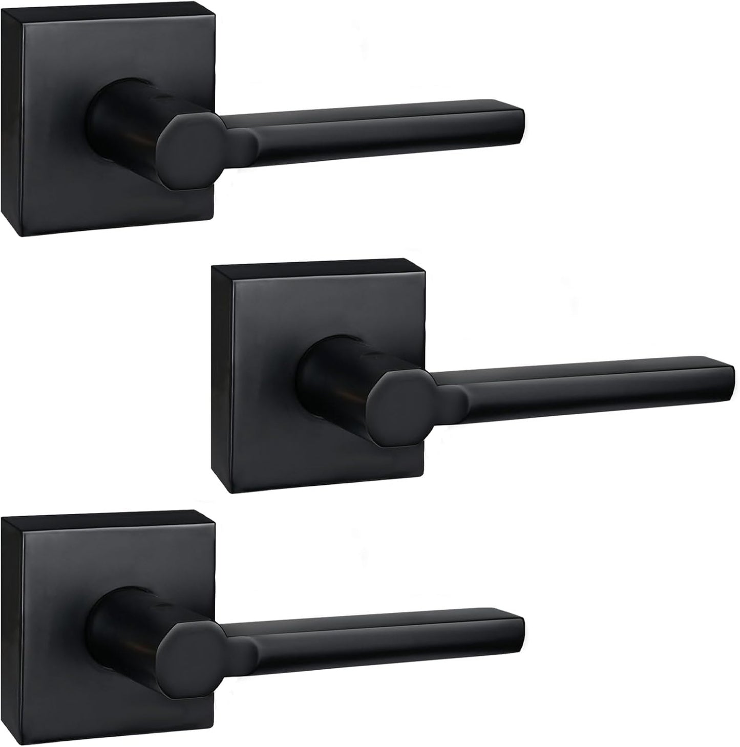 3 Pack Dummy Door Levers in Matte Black, Heavy Duty Interior Handle Lock for Closet Pantry, Non-Turning, Single Sided, Reversible for Left/Right Hand