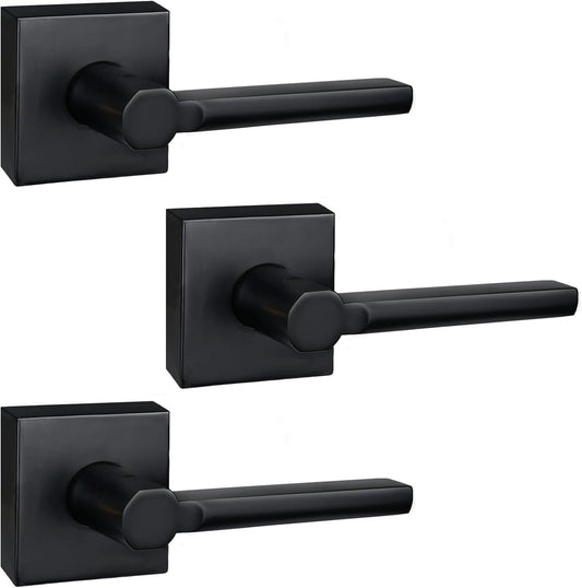3 Pack Dummy Door Levers in Matte Black, Heavy Duty Interior Handle Lock for Closet Pantry, Non-Turning, Single Sided, Reversible for Left/Right Hand