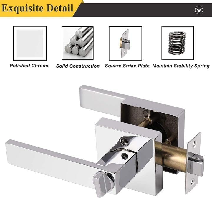 Probrico Heavy Duty Door Handles Polished Chrome, Interior Keyless Locks Bath/Bed Door Locksets, Square Privacy Door Levers Reversible for Left/Right Handed Doors, 8 Pack