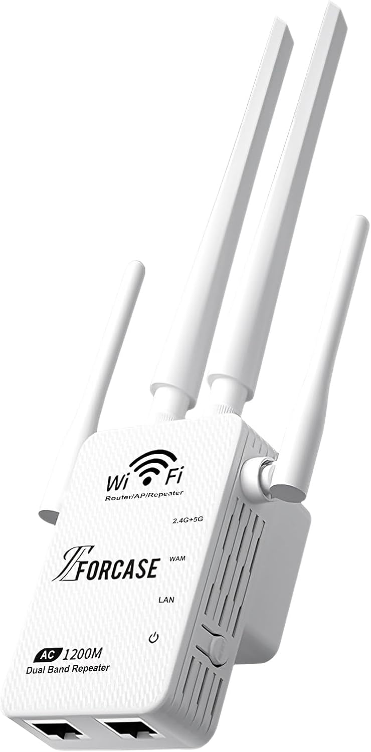 WiFi Extender Signal Booster Dual Band 5.8GHz&2.4GHz, w/6 Antennas WiFi Booster for Home Coverage up to 10200 Sq.ft, Signal Amplifier 1200Mbps WiFi Repeater w/Ethernet Port, 1-Tap Setup